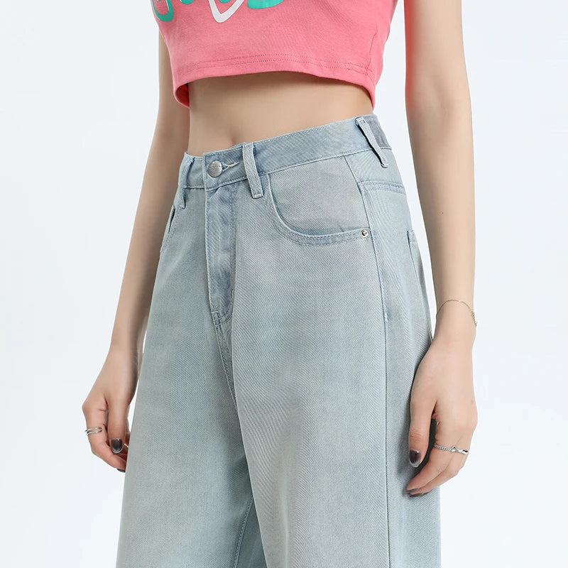 Summer High Quality Soft Lyocell Fabric Woman Jeans Thin Loose Straight High Waisted Pant Fashion Comfort Blue Casual Trousers Viralgem Store