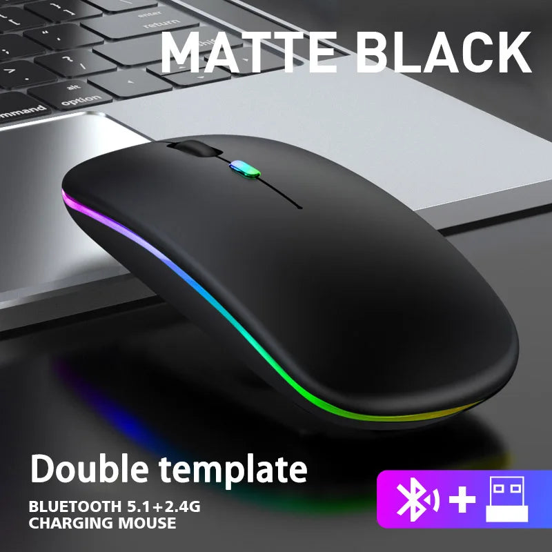 Wireless Mouse Bluetooth and 2.4GHz Dual Modes Rechargeable RGB Ergonomic Silent Click for PC iPad Laptop Cell Phone TV Viralgem Store