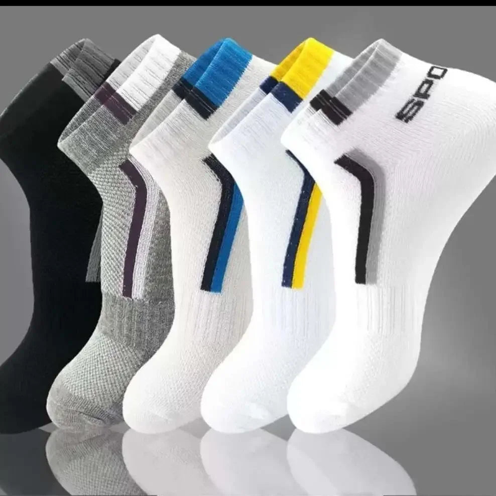 5pairs Men's Fashion Sports Socks, Striped Cotton Sweat Absorption Breathable Comfortable Ankle Socks Viralgem Store
