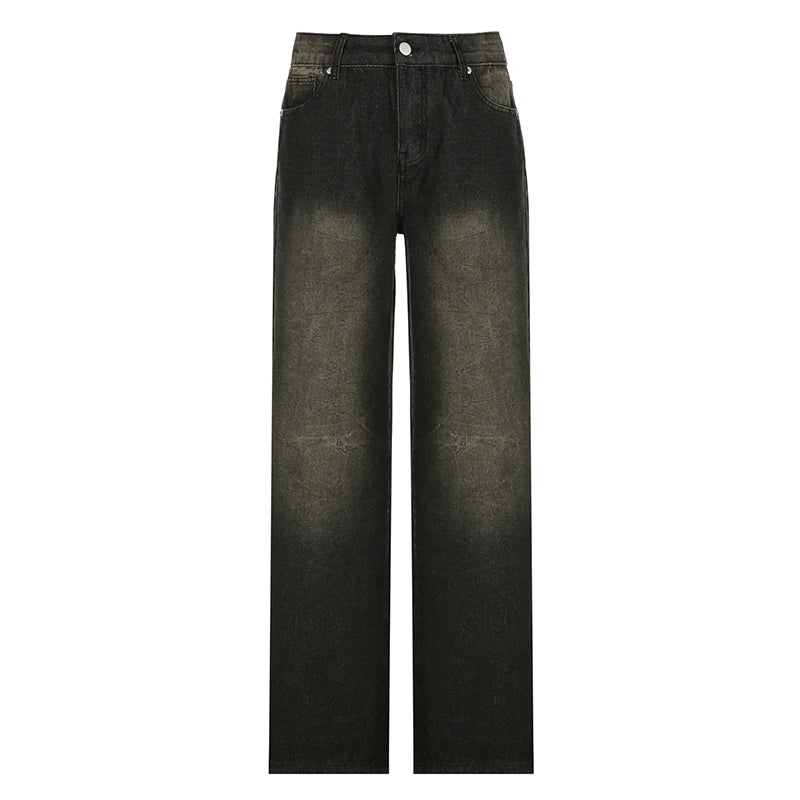 SUCHCUTE Low Waist Jeans for Women Goth Y2k Style Baggy Jeans Punk New Jeans Wide Leg Denim Pants Kpop Casual Loose Streetwear