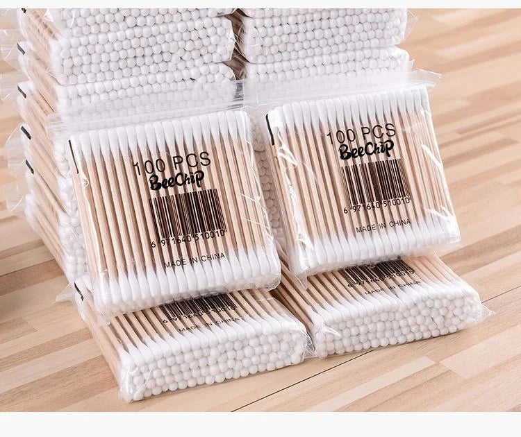 200PCS Wooden Double-Ended Cotton Swabs Make-Up Cleaning Disposable Cotton Swabs Medical Household Hygiene Ear Pulling Viralgem Store