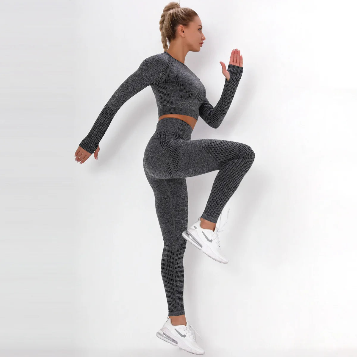 Women Seamless Gym Set Long Sleeve Top High Waist Belly Control Sport Leggings Gym Clothes Seamless Sport Suit Sexy Booty Girls Viralgem Store