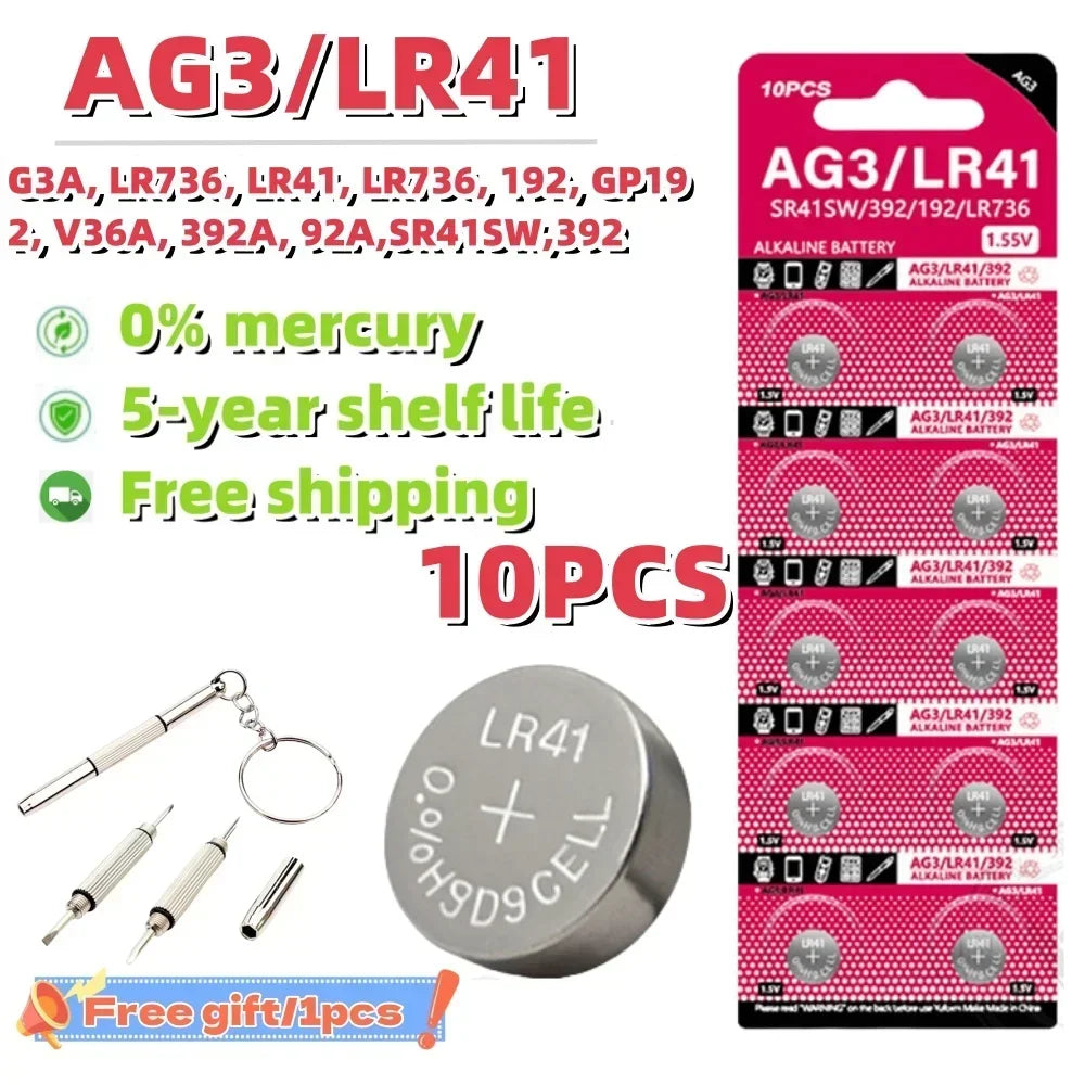 10-100Pcs High Capacity LR41 Alkaline Batteries AG3 L736 392 384 192 Premium 1.5V Button Coin Cell Batteries for Medical devices Viralgem Store