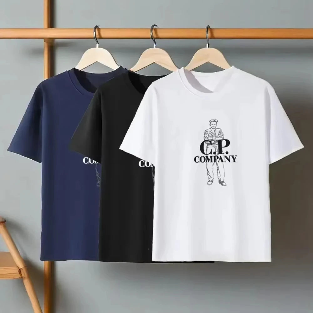 2025 New Short-sleeved T-shirt Summer New European and American CP Letter Casual Loose Round Neck Half-sleeved T-shirt Fashion