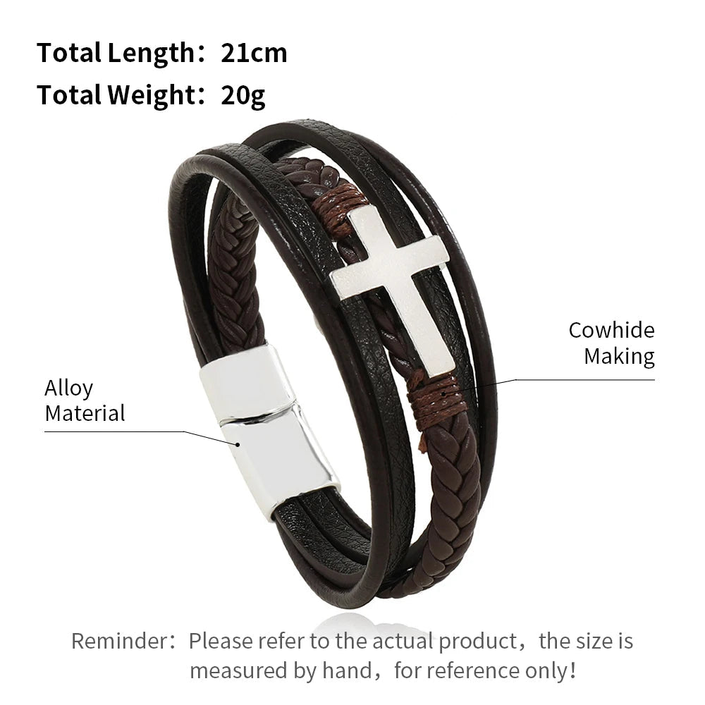 Trendy Leather Bracelets For Men Stainless Steel Bracelet 21CM Multilayer Braided Rope Bracelets for Male Jewelry Gifts Viralgem Store