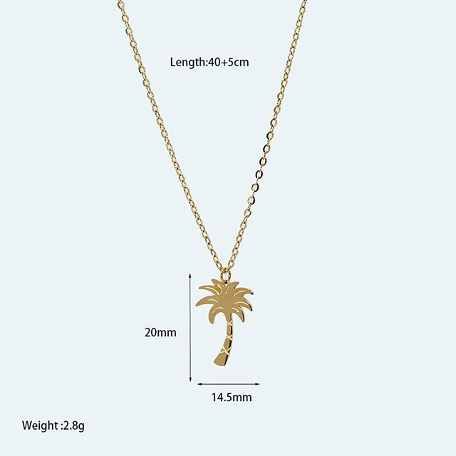 Tarnish Free Stainless Steel Waterproof Jewelry Starfish Conch Shell Coconut Palm Pendant Necklace for Women Girls Holiday Gift