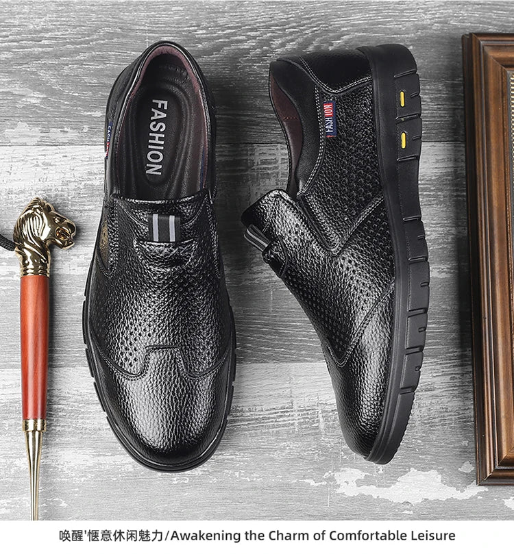 Summer Breathable Sandals for Men, Men's Cowhide Shoes, Hand-woven, Business Formal Leather Sandals, Dad's Shoes