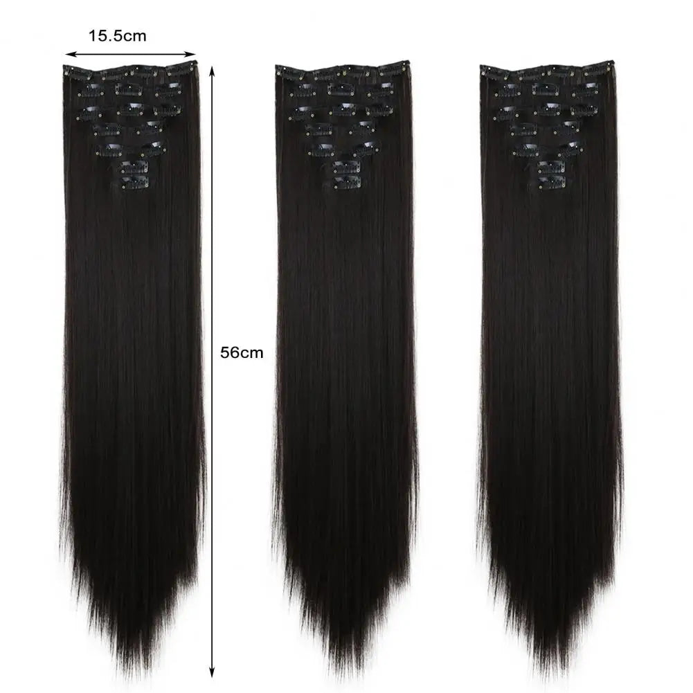56cm Wig Extensions Women's Synthetic Clip-in One Piece Straight Hair Extensions Synthetic Wigs Seamless Customizable Wig Pieces