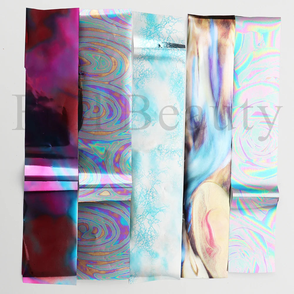 10Pcs Hologram Transfer Foil Nails Laser Stars Holographic Nail Stickers Mermaid Tail Sliders Metallic Gel Polish Wraps NLXKY01