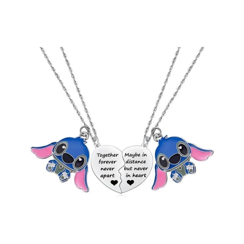 1pair Cute Lilo and Stitch Stainless Steels Pendant Necklace Kawaii Stitch Neck Chain for Man Accessories Gifts
