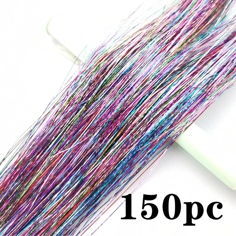 Synthetic Extensions Hair Dazzling Female Hippies With Tinsel Rainbow Silk For Braided Headwear Length 120 Cm 150 Strands/Pack Viralgem Store