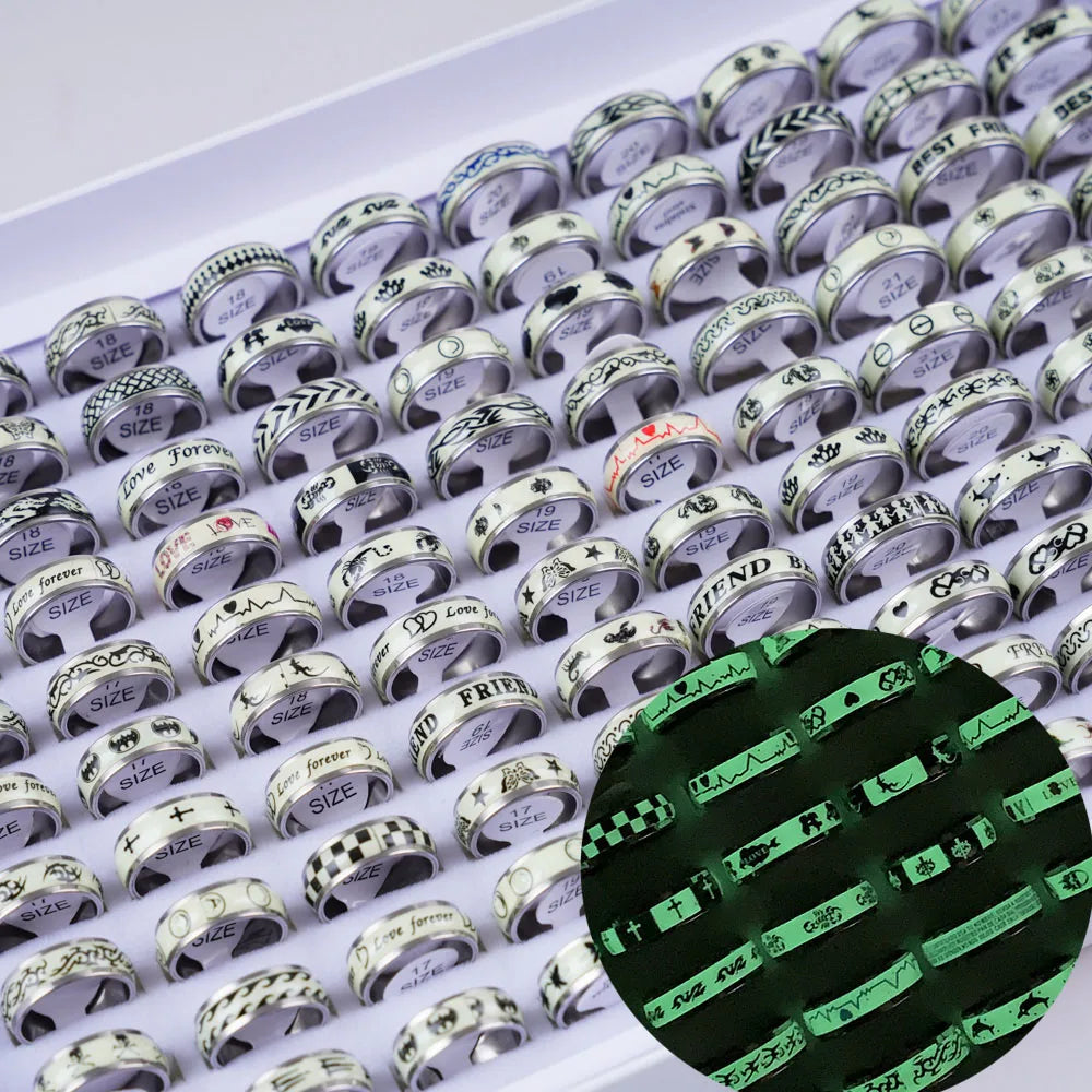 10/20/30/50Pcs Classic Fashion Stripe Hollow Colorful Sticker Stainless Steel Ring Trend Women Jewelry Party Decoration Gift