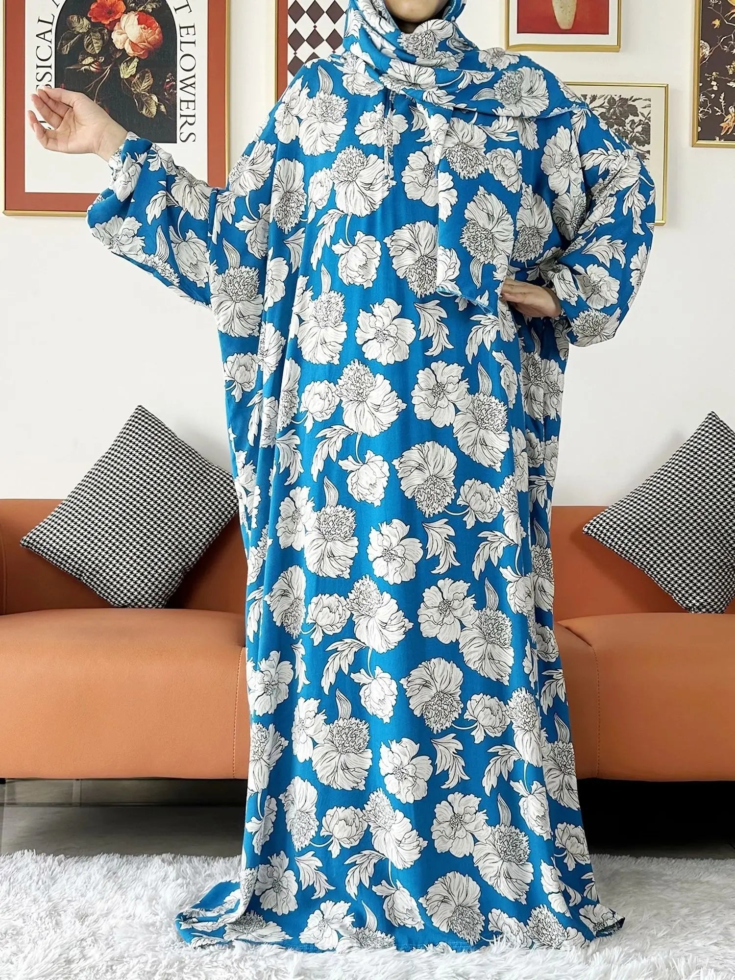 2024 Muslim Cotton Lady Abayas Ramadan Prayer Garment Dubai Turkey Middle East Femme Robe Loose African Dress Turban Joint Viralgem Store