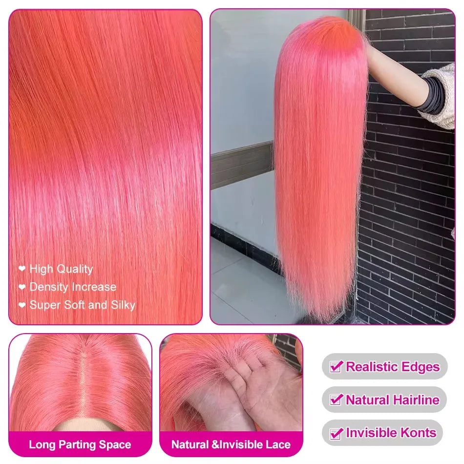 13x6 Pink Straight Human Hair Wigs 30 Inch HD Transparent Lace Frontal Human Hair Wig 13x4 Colored Lace Front Remy Wig For Wome Viralgem Store