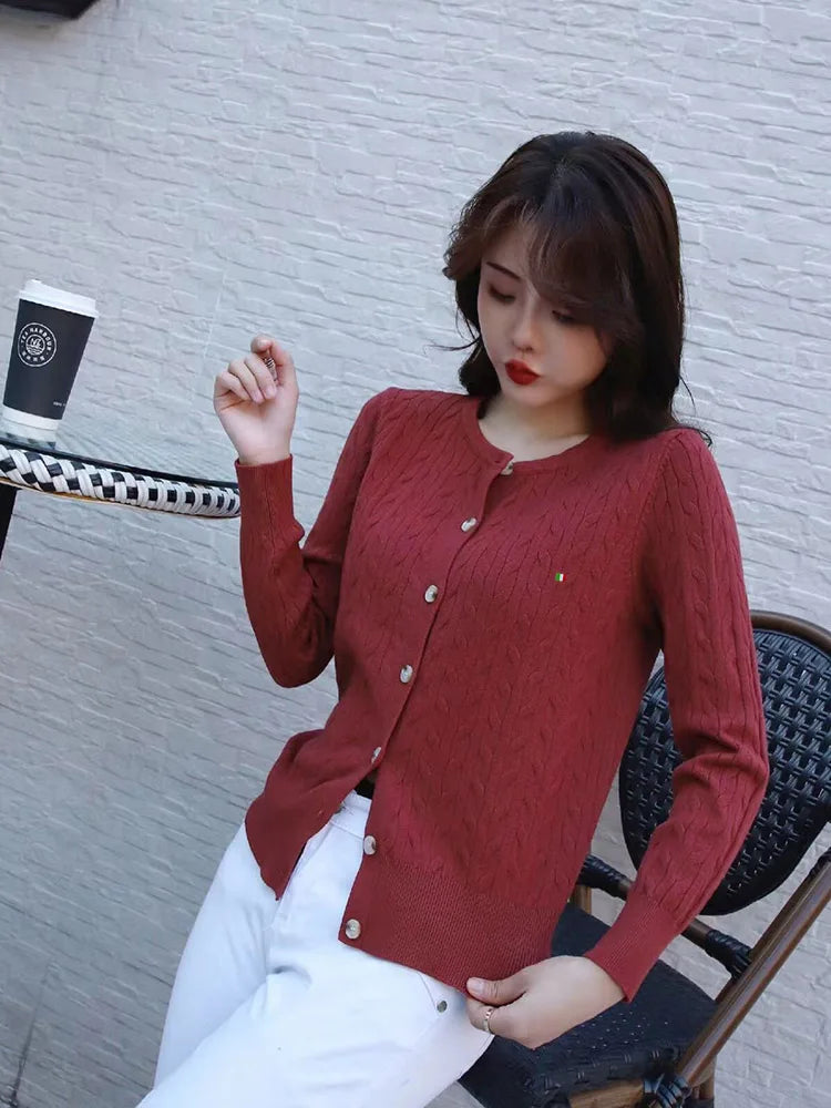 Women's Autumn And Winter Wool Sweater Version Loose Lazy Wind Short Girl Vintage Twist Button Sweater New Blouseo Female Tops