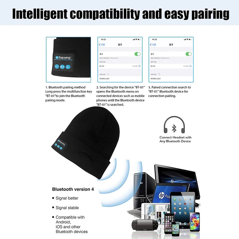 Unisex Bluetooth Headset Winter Hats Knitted Hats For Men Women Outdoor Lining Warm Sports Wireless Headphones Earphones Hats