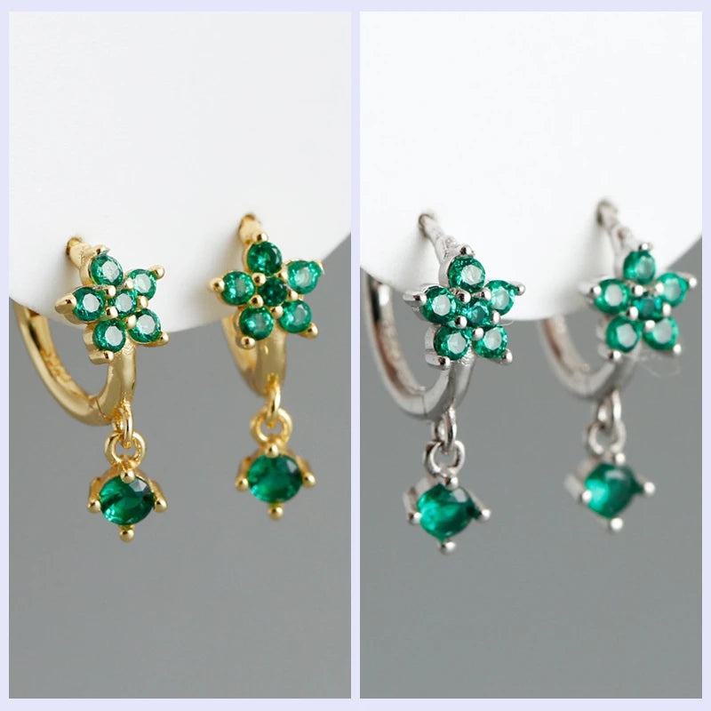 925 Sterling Silver Ear Buckle Green Series Crystal Cube Zircon Pendientes Hoop Earring Fashion Premium Huggie Jewelry For Women