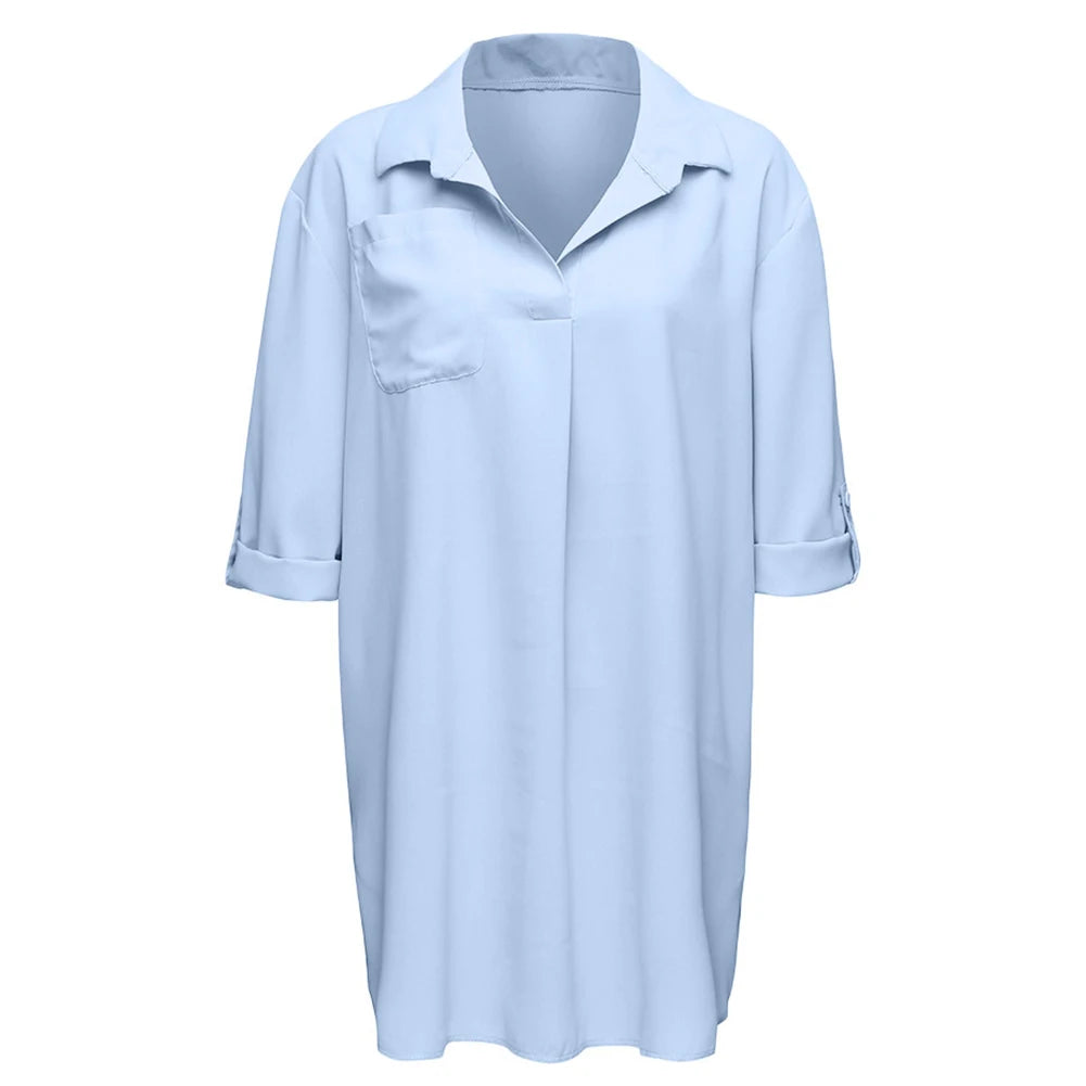 Summer Dress Shirts Beach Holiday Casual Chiffon Comfortable Cover Up Deep Flexible Sun Protection