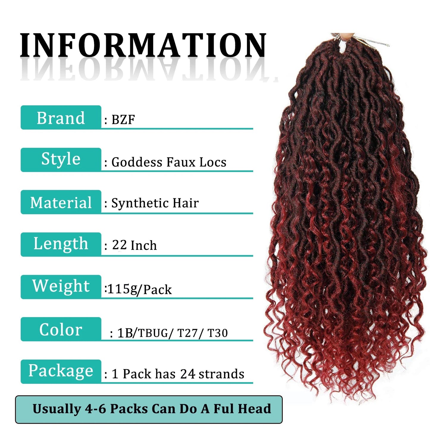 TBUG Goddess Faux Locs Crochet Hair 22 Inch 1B River Locs Braid Curly Hair Faux Locs Synthetic Braiding Hair Extension For Women Viralgem Store