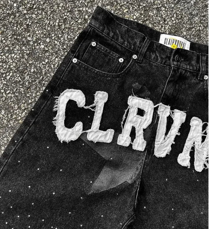 Summer Five Pointed Letter Patchwork Embroidered Jeans Harajuku Rock Hip Hop Diamond Pants Men's Personalized Design Shorts Viralgem Store