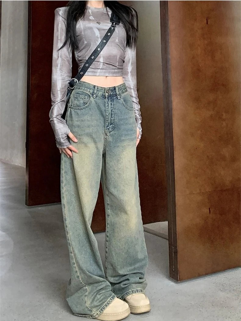Stay Comfortable and Fashionable With Deeptown Y2k Baggy Wide Leg Jeans - A Must-Have for Casual Wear