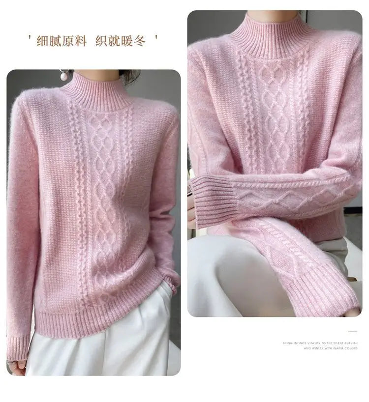 2023 Autumn and Winter New Women Sweater Warm Cashmere Sweater Loose Large Size Top Half Turtleneck Knitted Bottoming Shirt
