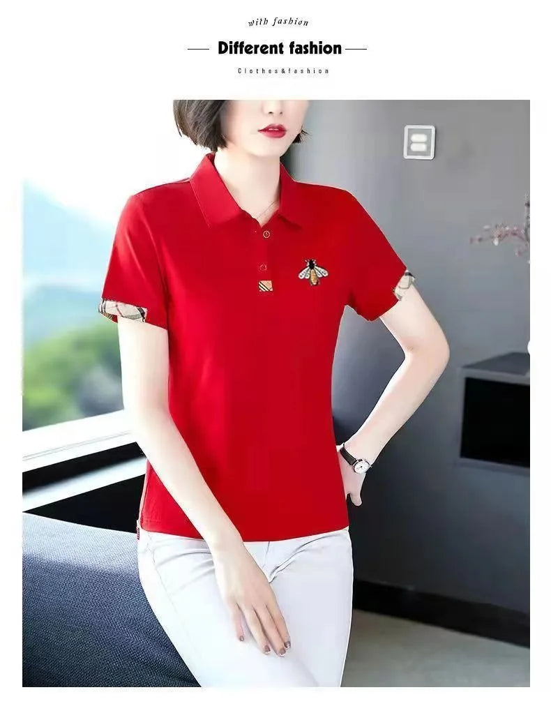 Summer New Fashion All-Matching Polo Collar Top T-shirt Female 2023 Korean Style Loose Casual Short Sleeve Women's Polo Shirt