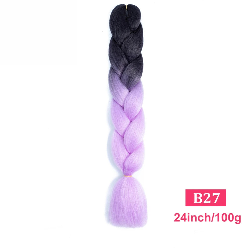 24inch Synthetic Long Braiding Hair Pre Strethced Colorful Ombre Brown Blonde Crochet Jumbo Braids Hair Extensions For Women