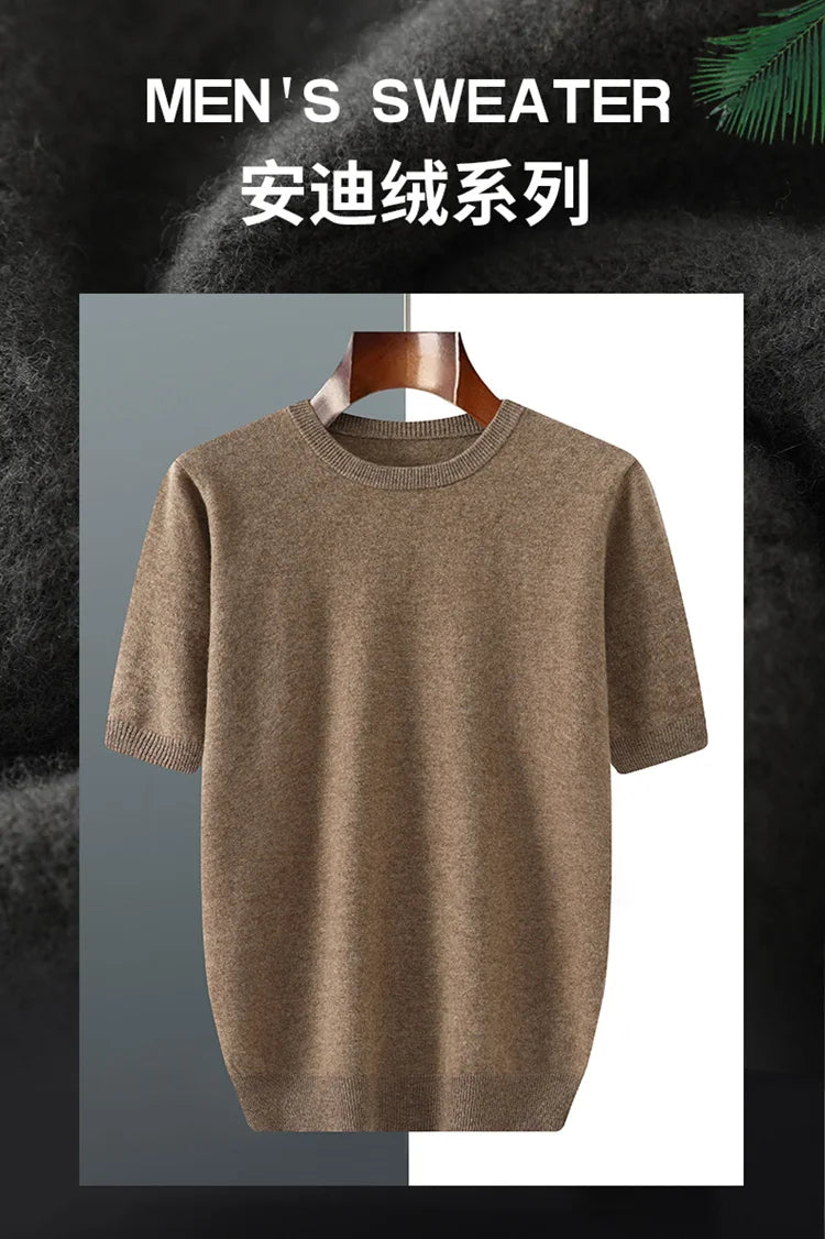 Women's Plus size 5XL Wool Short Sleeved Round Neck Pullover Vest Spring Summer Solid Color Knitted Half Sleeve Sweater Tops