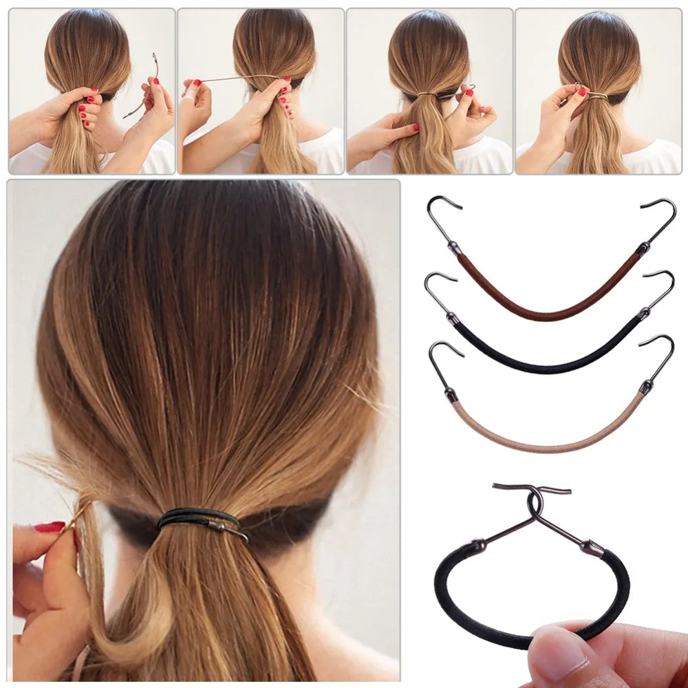 1/5/10pcs Casual Elastic Clips Bows Girls Women Bands Gum With Hooks Ponytail Holder Bungee Hair Thick Hair Accessories Headwear Viralgem Store