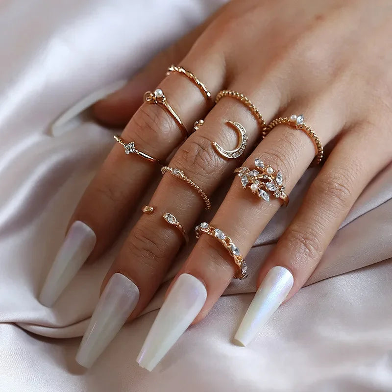 10PCS Set Fashion Rings for Women Vintage Gold Plated Finger Ring Party Jewelry Viralgem Store