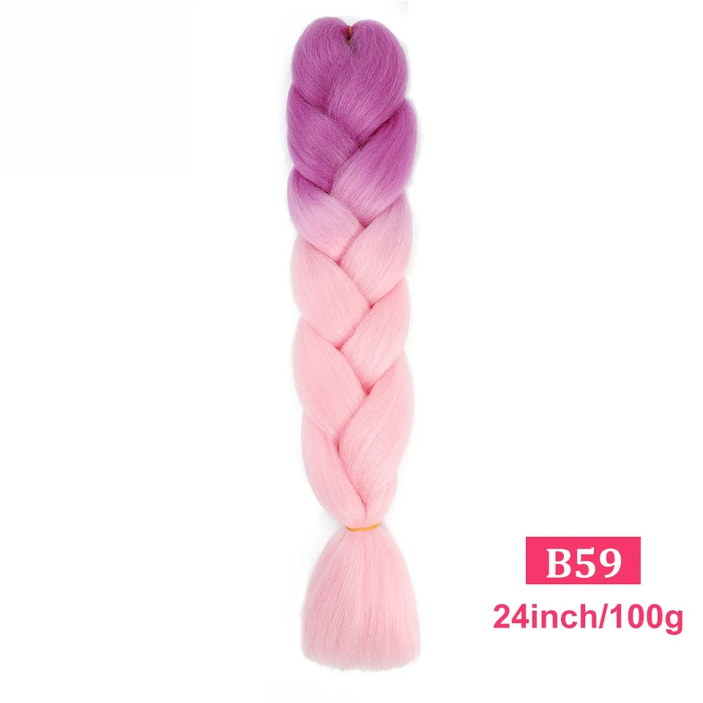 24inch Synthetic Long Braiding Hair Pre Strethced Colorful Ombre Brown Blonde Crochet Jumbo Braids Hair Extensions For Women