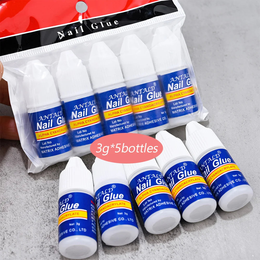 5pcs*3g Strong Adhesive Nail Glue -Fast Drying Nail Bond Glue for Acrylic False Nail Tips Gem Rhinestone Jewelry Sticky Glue Gel Viralgem Store