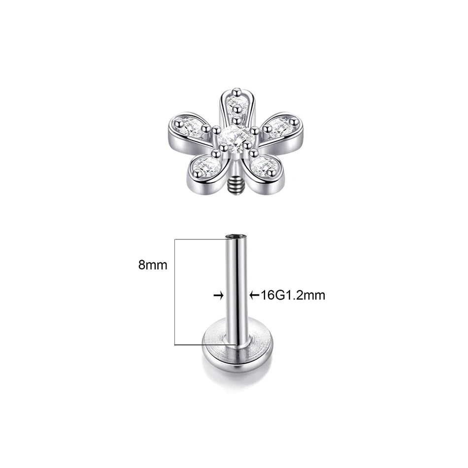 1PC Lip Stud Stainless Steel Ear Piercing Earring Nail Moon Ring Crystal Flower Cross Cartilage Tragus Screw Body Jewelry New