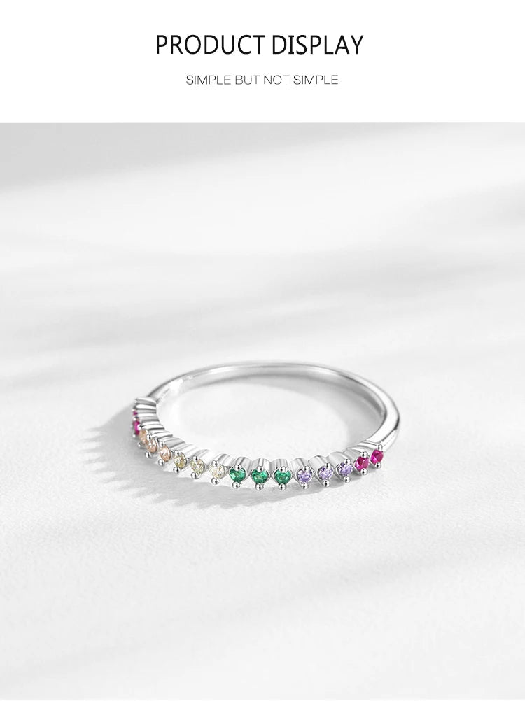 Ailmay 925 Sterling Silver Fashion Colorful Round Zirconia Stackable Finger Ring For Women Elegant Wedding Accessories Jewelry Viralgem Store