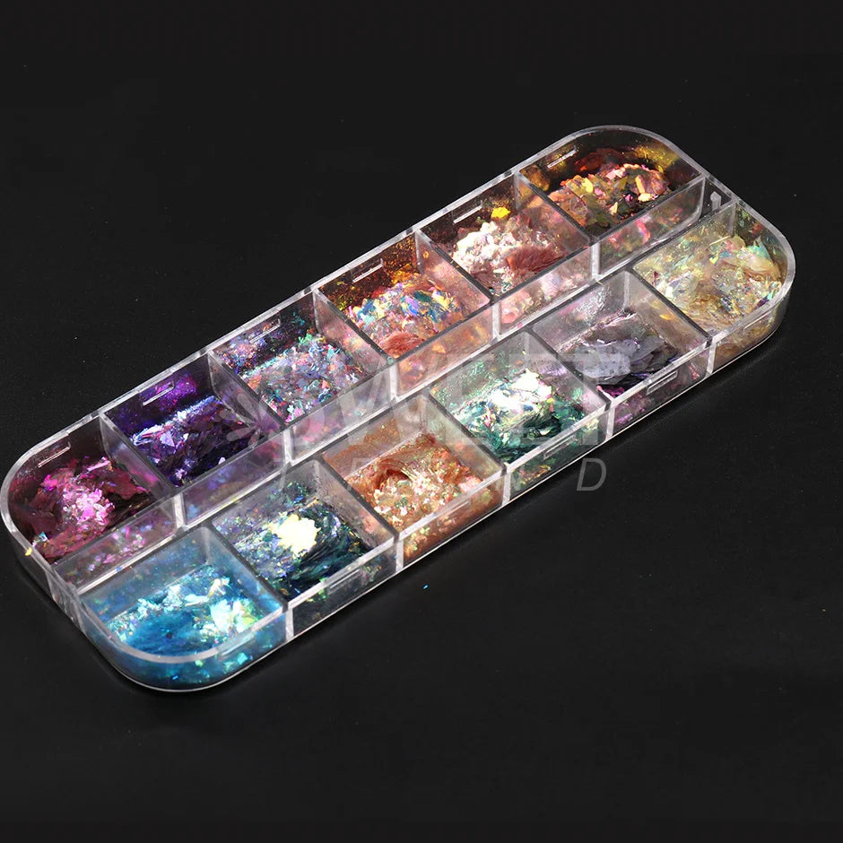 12 Grids Opal Dream Crystal Sequins Nail Flake Galaxy Iridescent Aurora 3D Paillette for Winter Autumn Manicure Decoration SWYFH Viralgem Store