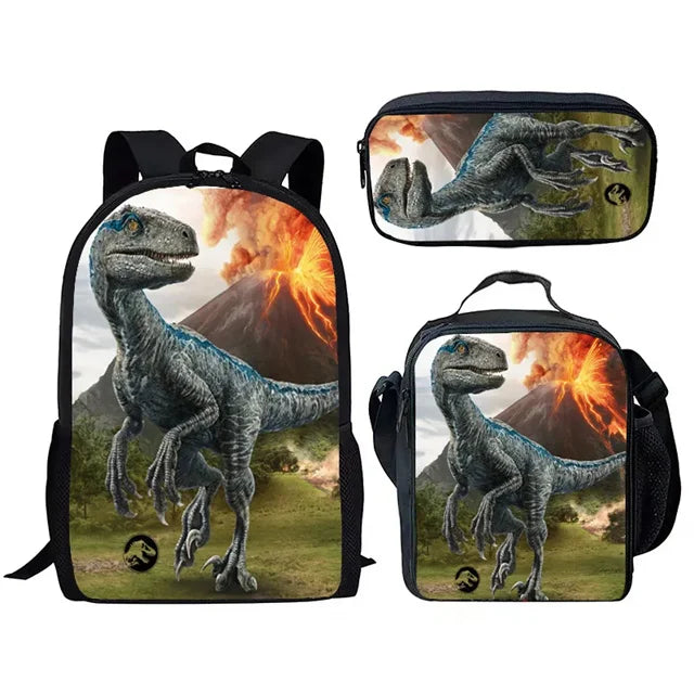 3pcs/Set Backpack Harajuku Dinosaur 3D Print School Student Bookbag Anime Laptop Daypack Lunch Bag Pencil Case
