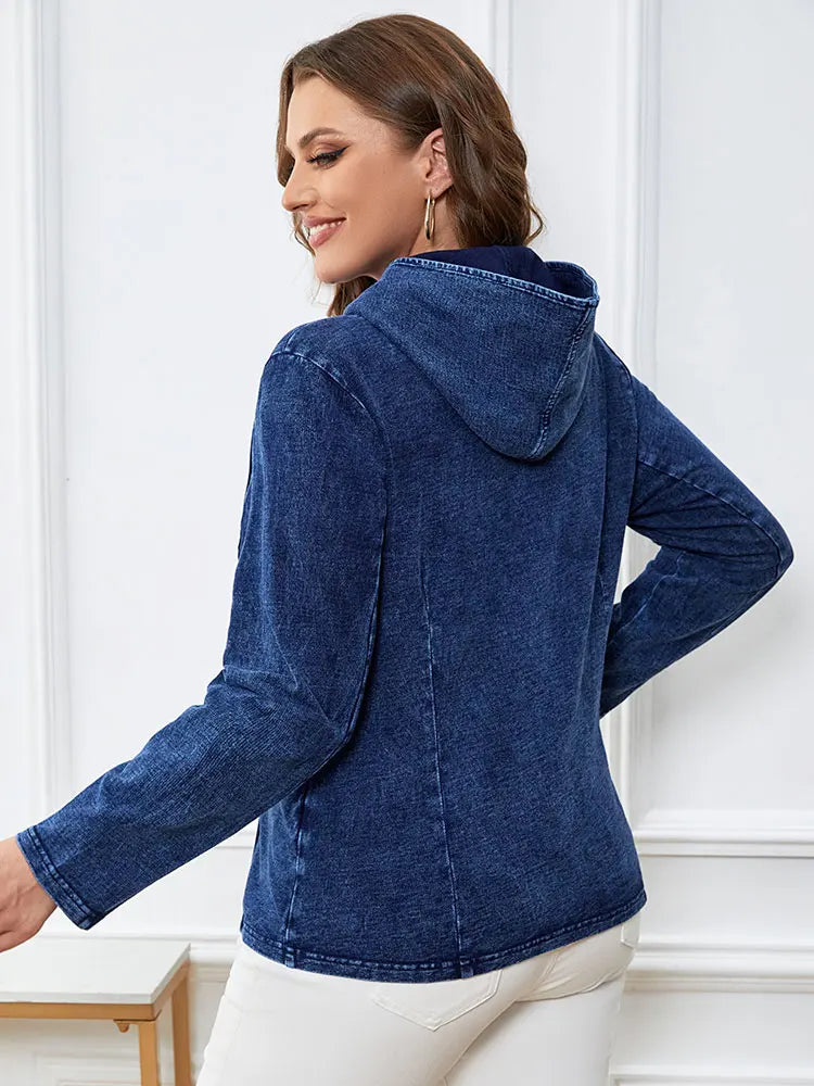 Women's plus Size Casual Denim Jacket Loose Fit Classic Style Button Detailing Long Sleeve Blue Jeans Jacket