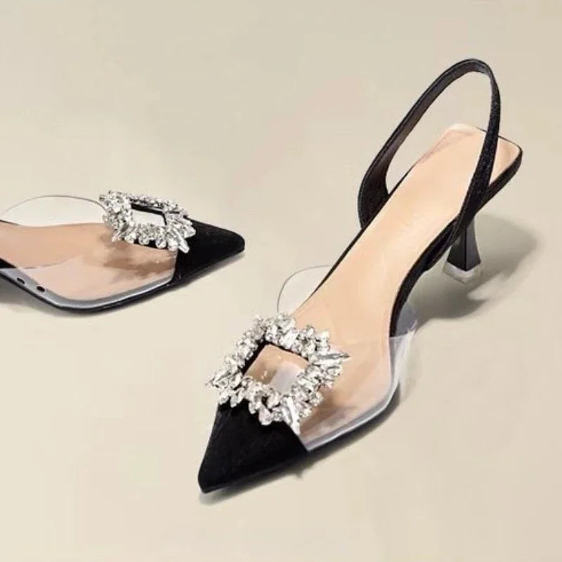 Spring and Autumn Fashion New Sexy Banquet Comfortable Crystal Transparent Solid Color Pointed Toe Women's High Heels