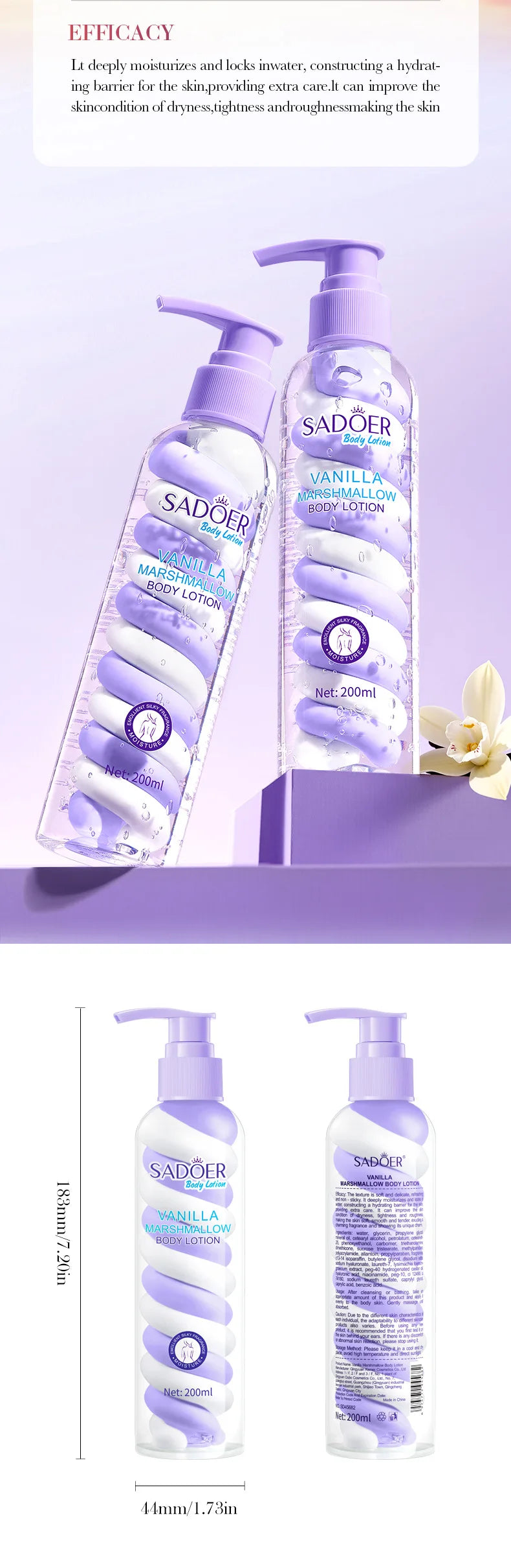 Vanilla Body Lotion 200ml Moisturizing And Nourishing for Autumn And Winter Cotton Candy Scented Body Milk Viralgem Store