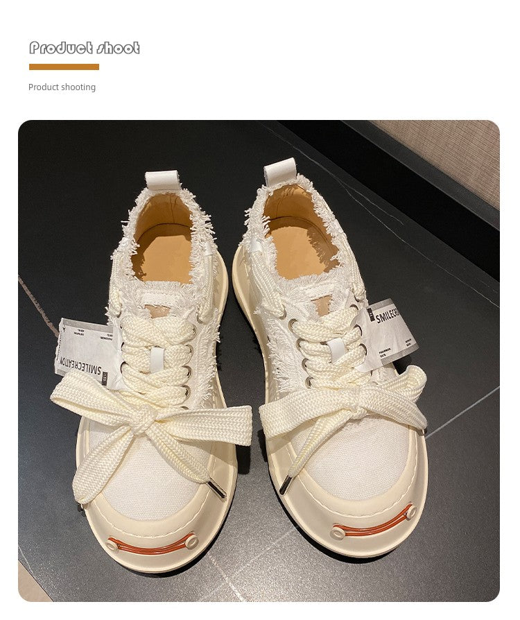 Tan Jianji Style Canvas Shoes Women's Summer 2023 New Arrival Thick Sole Beggar Shoes White Shoes Casual Sports Skate Shoes Fashion Shoes
