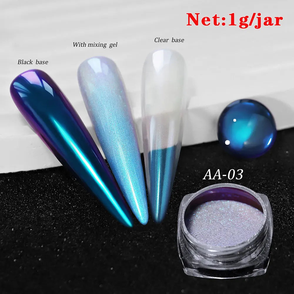 1jar Chrome Chameleon Aurora Nail Powder Metallic Effect Nail Glitter Pigment Mirror Nail Rubbing Dust Gel Nail Polish Supplies