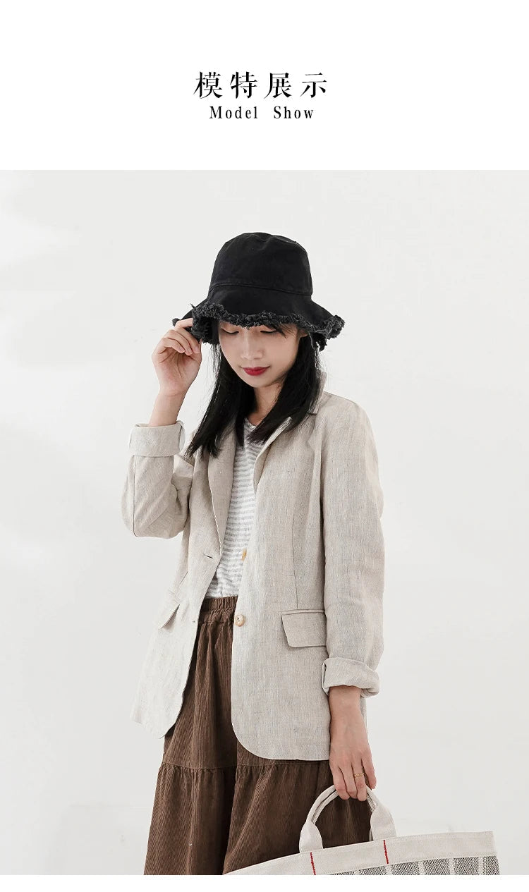 100% Linen Women Blazer Casual Notched Collar Long Sleeve Singgle Breasted Office Lady Outerwear Stylish Tops Retro Coat Viralgem Store