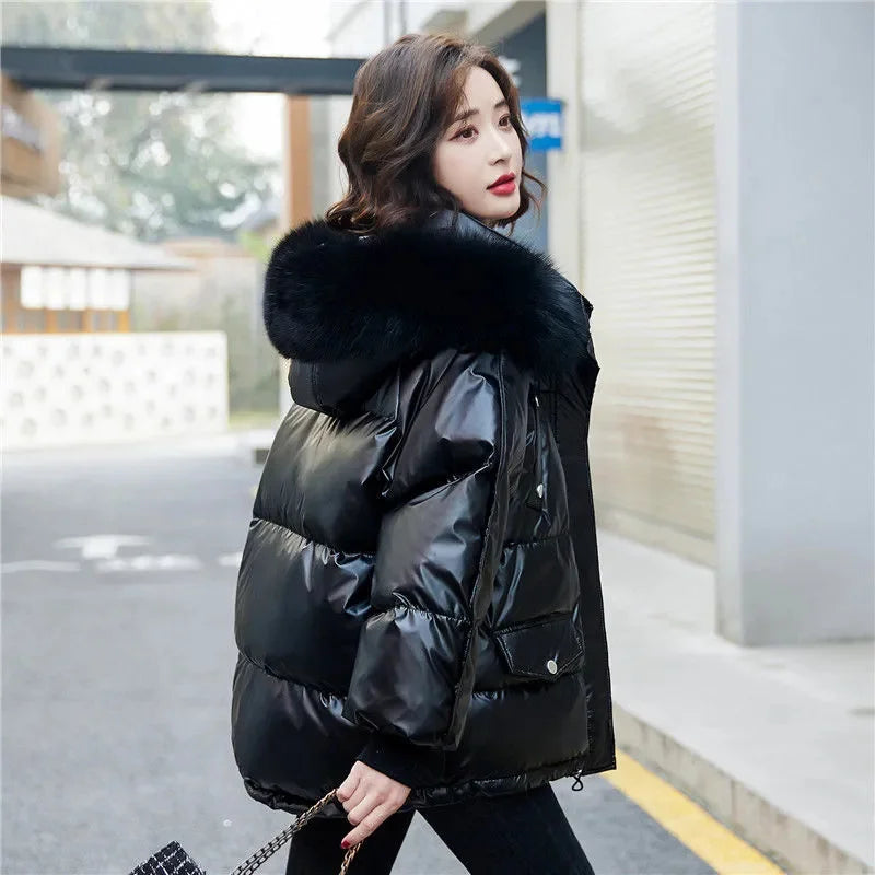 2025 Winter Fashion New Warm Duck Down Jacket Women's Clothes Glossy Fur collar Thicken Parka Short Down Coat Female Trend Viralgem Store