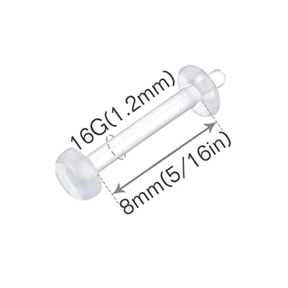 WKOUD 1PCS Clear Cartilage Earring 16G 14G Acrylic Bioflex Tragus Lip Rings Labret Monroe Ear Helix Earring Piercing Retainer