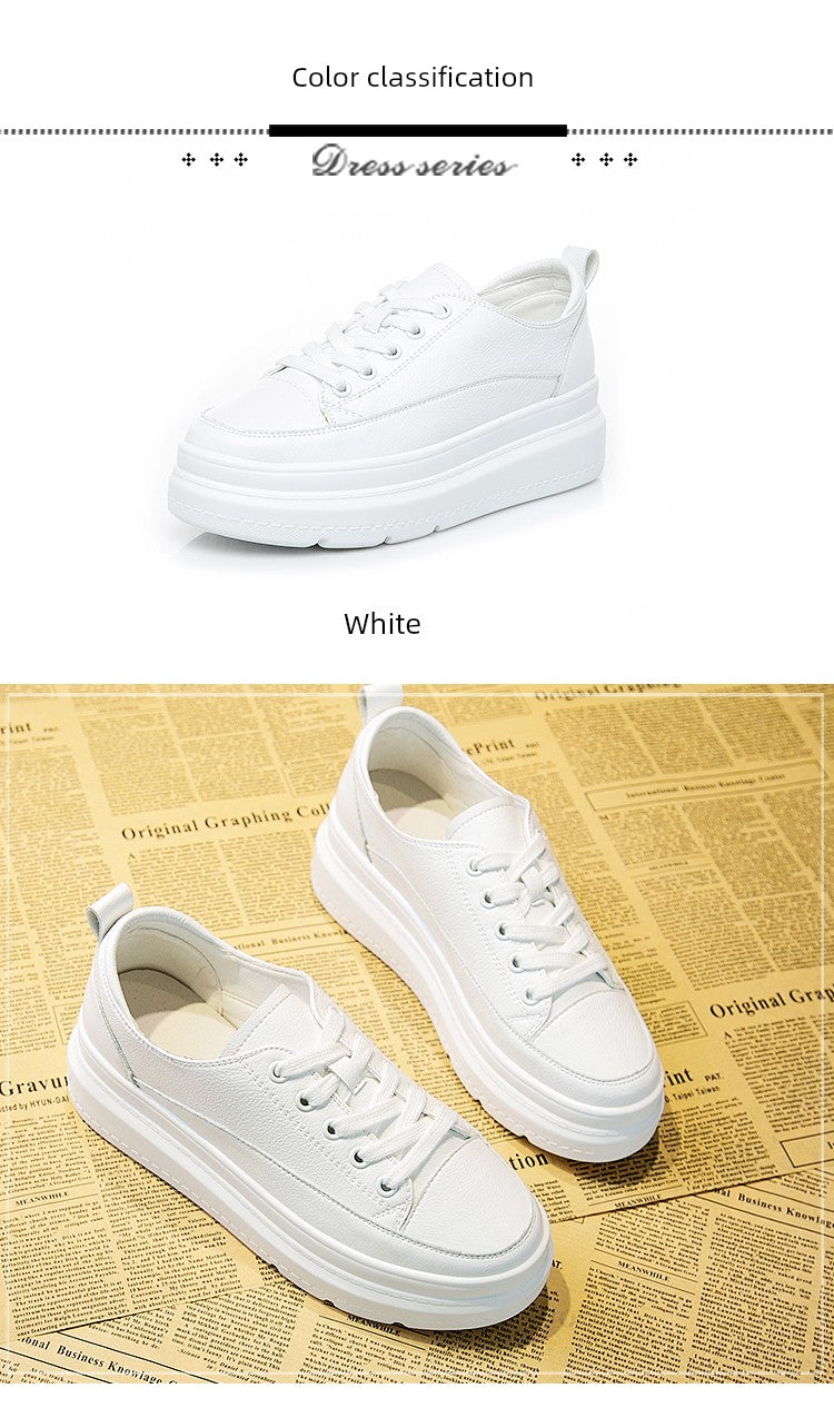 White Shoes Women's Spring New New Arrival Easiest for Match Breathable Thick Sole Ins Street Shooting Genuine Leather Elevator Casual Board Shoes Fashion