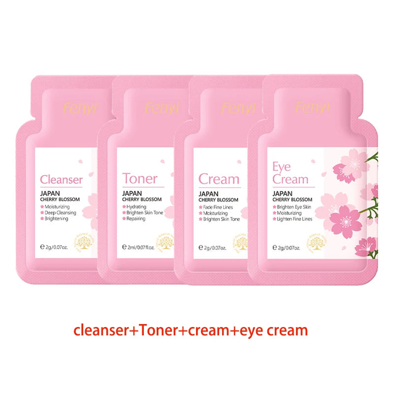 4pcs Skincare Sets Sakura Cleanser Face Cream Toner Eye Cream Deep Cleansing Moisturizer Oil Control Skin Care Kit Travel Outfit