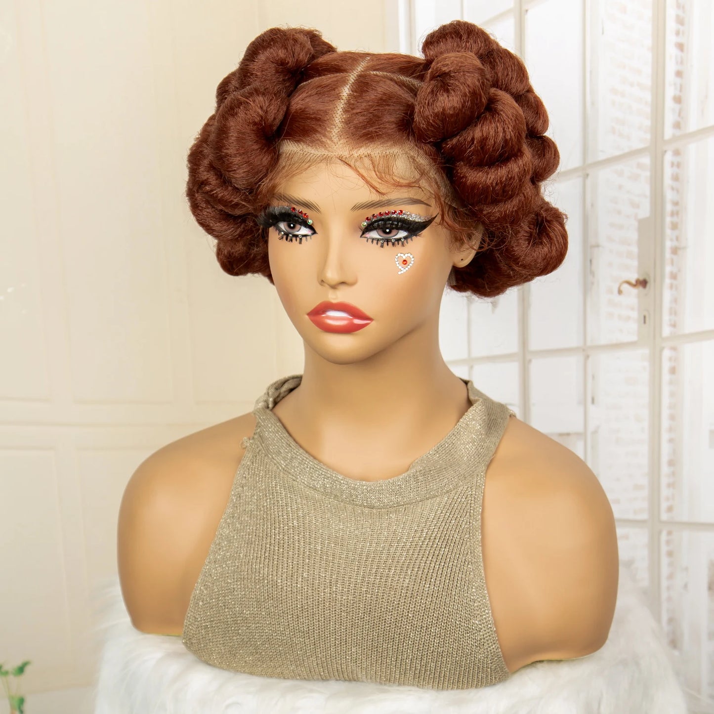 Synthetic Full Lace Handmade Bantu Braided Wigs Short Cute Natural Braided Lace Wigs with Baby Hair for Women