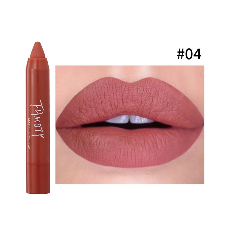 12 Colors Matte Lipstick Pen Waterproof Velvet Nude Lipstick Pencil Sexy Red Brown Pigments Lips Makeup Long Lasting Lip Tint