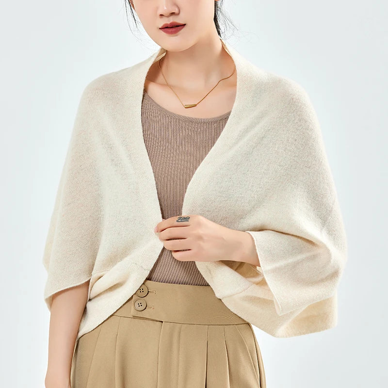 100%Pure Wool Women's Knitted Shawl Soft Warm Wollen Cardigan Cloak Wraps Shoulder Neck Protect Multifunctional Pashmina Scarves